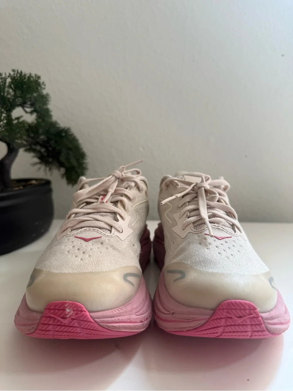 Hoka clifton 10 Women size 5 or big girl 4 Pink and Cream Athletic Sneakers
